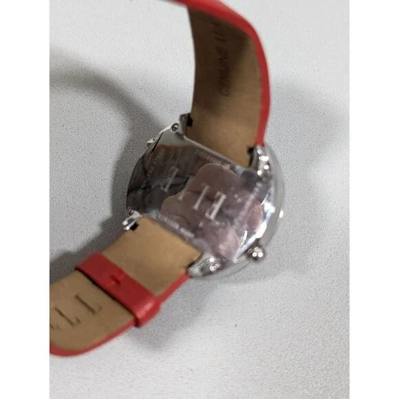 Elle Womens Dual Time Watch Airplane Travel Crystal Accent Red Leather Band - Picture 6 of 15